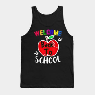 Welcome Back To School Red Apple Happy First Day Of School Tank Top